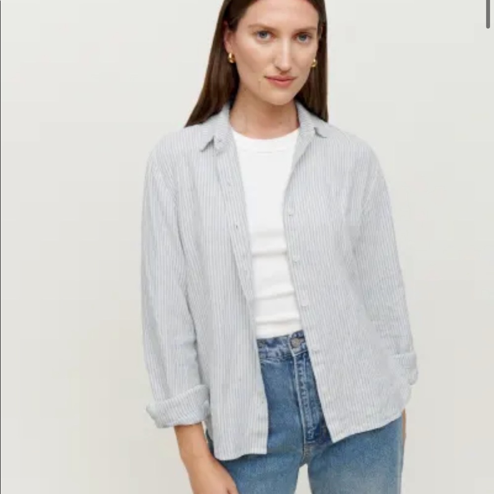 Reformation Preston Linen Top Color: Sourdough Stripe - Picture 4 of 13